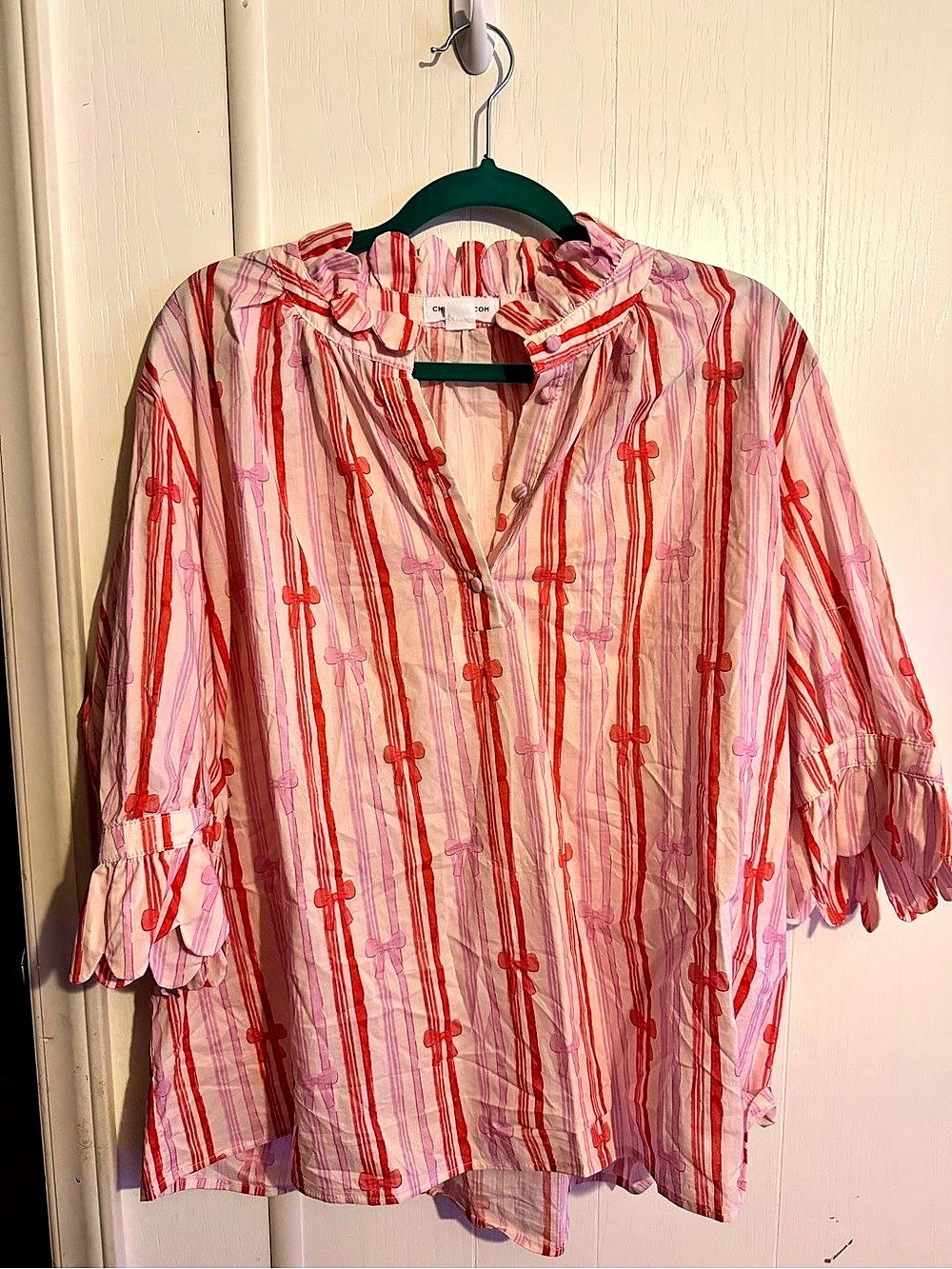CHISCOUL.COM Striped Blouse in Pink & Red Size 3X Like New
